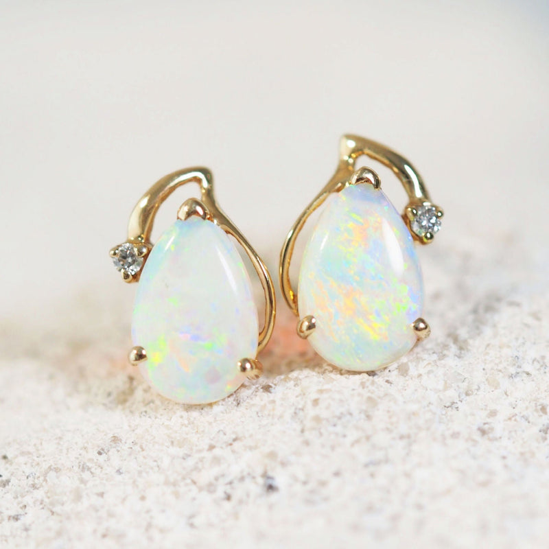 colourful crystal opal gold earrings with diamonds
