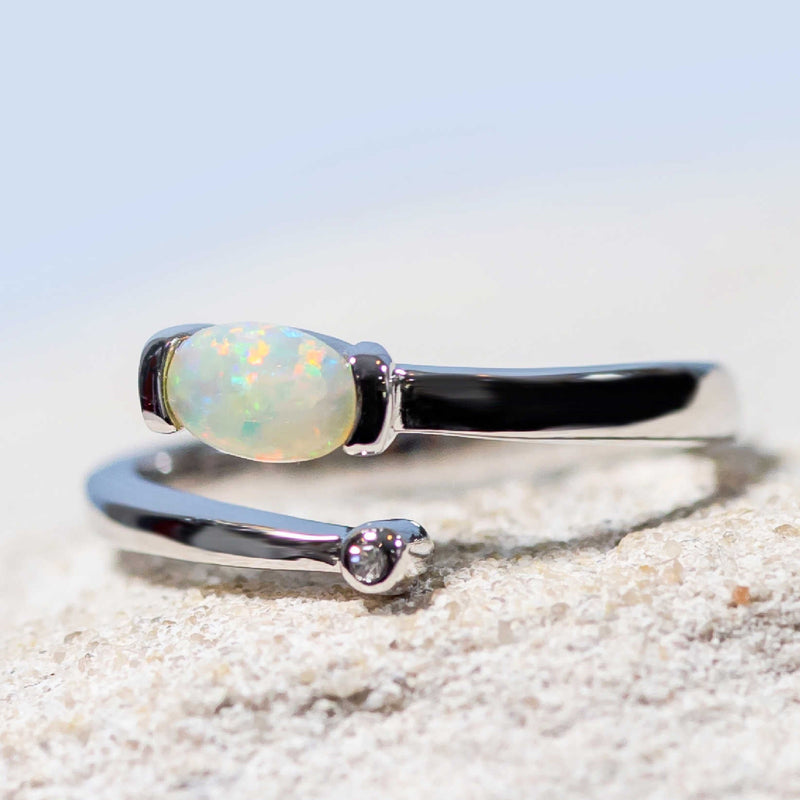 'Siena' Silver Australian Crystal Opal Ring - Black Star Opal