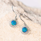green and blue round silver doublet opal earrings