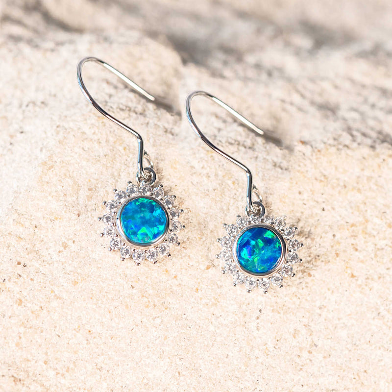 green and blue round doublet opal silver earrings