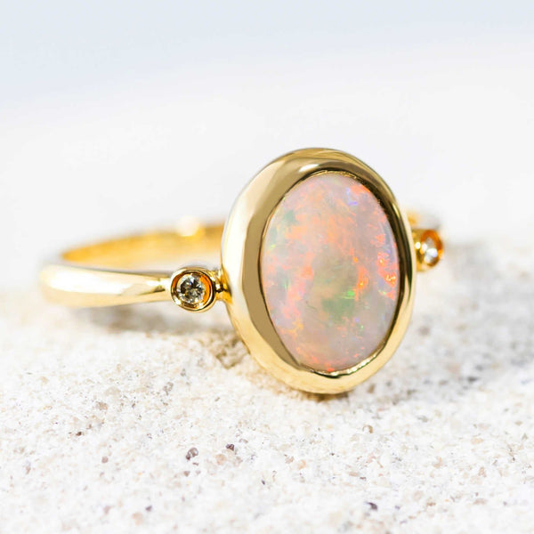 'Sigrid' Gold Australian White Opal Ring - Black Star Opal