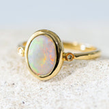 'Sigrid' Gold Australian White Opal Ring - Black Star Opal