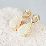 teardrop shape crystal opal gold earrings set with diamonds
