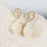 teardrop multi-coloured crystal opal earrings set in gold with diamonds