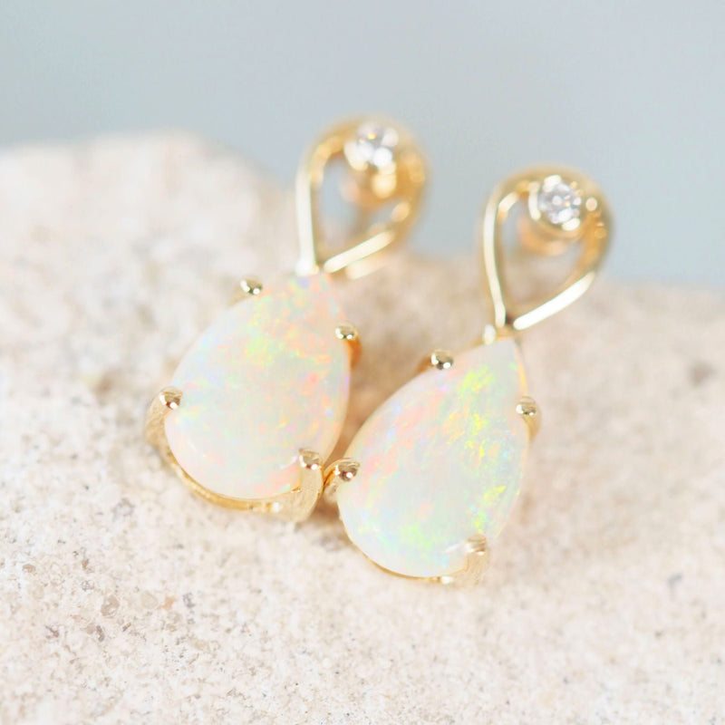 diamond and australian opal gold earrings
