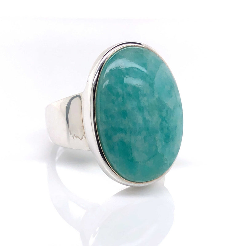 Silver Amazonite Gemstone Ring - Black Star Opal