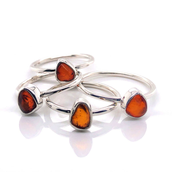 Silver Amber Stackable Gemstone Ring - Black Star Opal