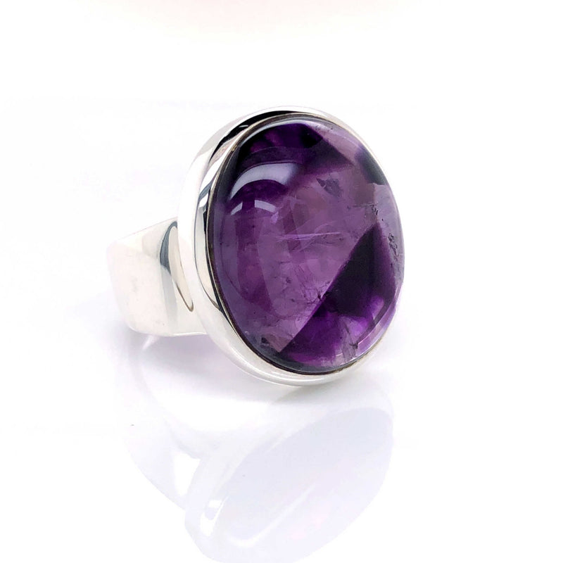 Silver Amethyst Gemstone Ring - Black Star Opal