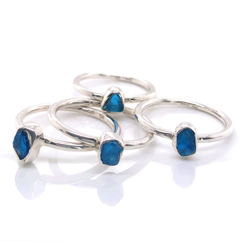 Silver Apatite Stackable Gemstone Ring - Black Star Opal