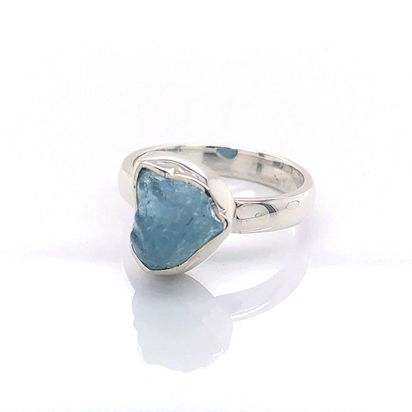 Silver Aquamarine Gemstone Ring - Black Star Opal