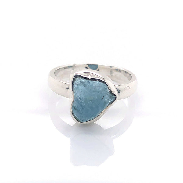 Silver Aquamarine Gemstone Ring - Black Star Opal