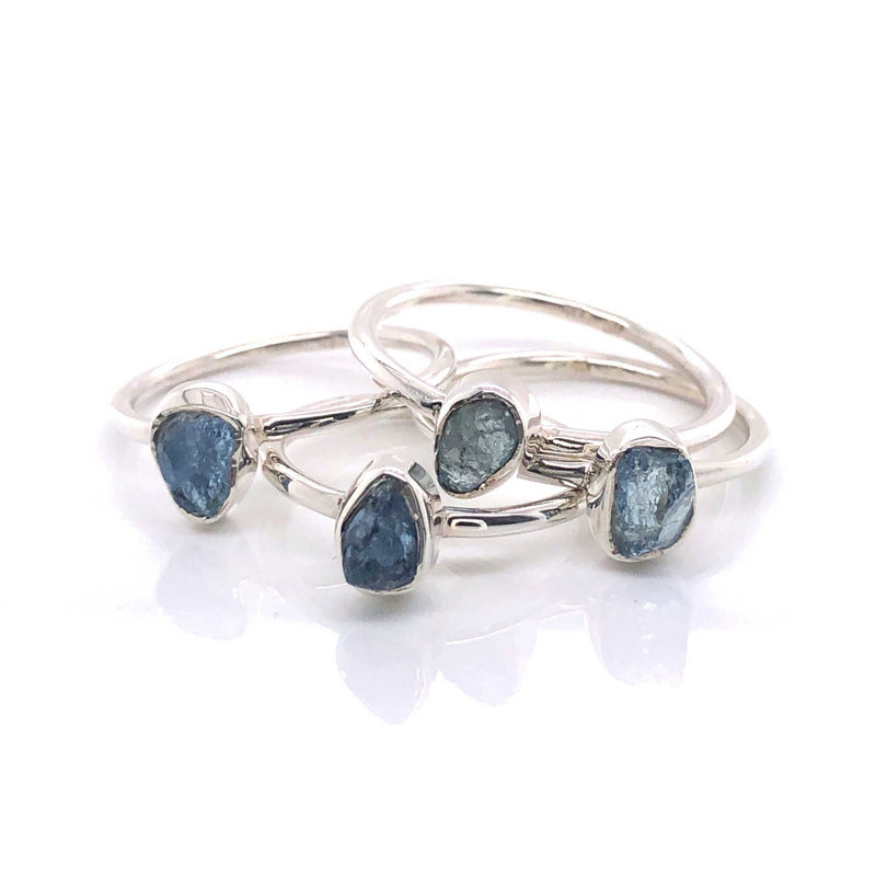 Silver Aquamarine Stackable Gemstone Ring - Black Star Opal