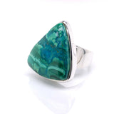 Silver Chrysocolla and Malachite Gemstone Ring - Black Star Opal
