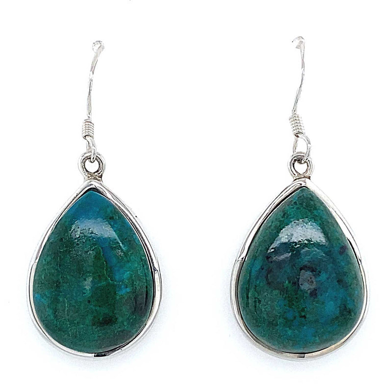 Silver Chrysocolla Gemstone Earrings - Black Star Opal