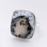 Silver Dendritic Agate Gemstone Ring - Black Star Opal