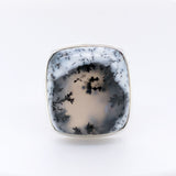 Silver Dendritic Agate Gemstone Ring - Black Star Opal