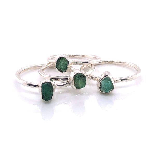 Silver Emerald Stackable Gemstone Ring - Black Star Opal