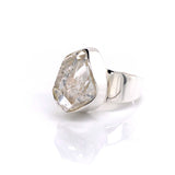 Silver Herkimer Diamond Quartz Gemstone Ring - Black Star Opal