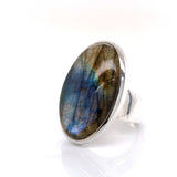 Silver Labradorite Gemstone Ring - Black Star Opal
