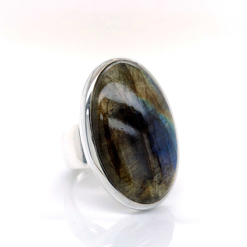 Silver Labradorite Gemstone Ring - Black Star Opal