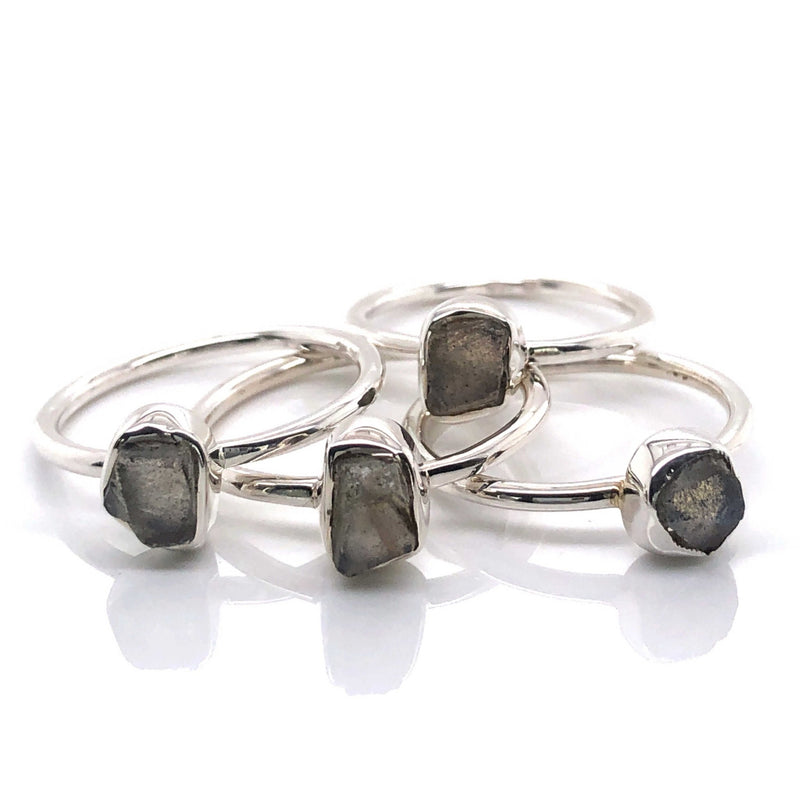 Silver Labradorite Stackable Gemstone Ring - Black Star Opal