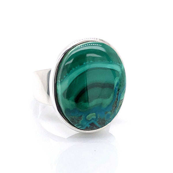 Silver Malachite Gemstone Ring - Black Star Opal