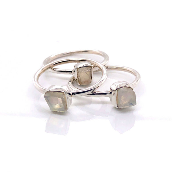 Silver Moonstone Stackable Gemstone Ring - Black Star Opal