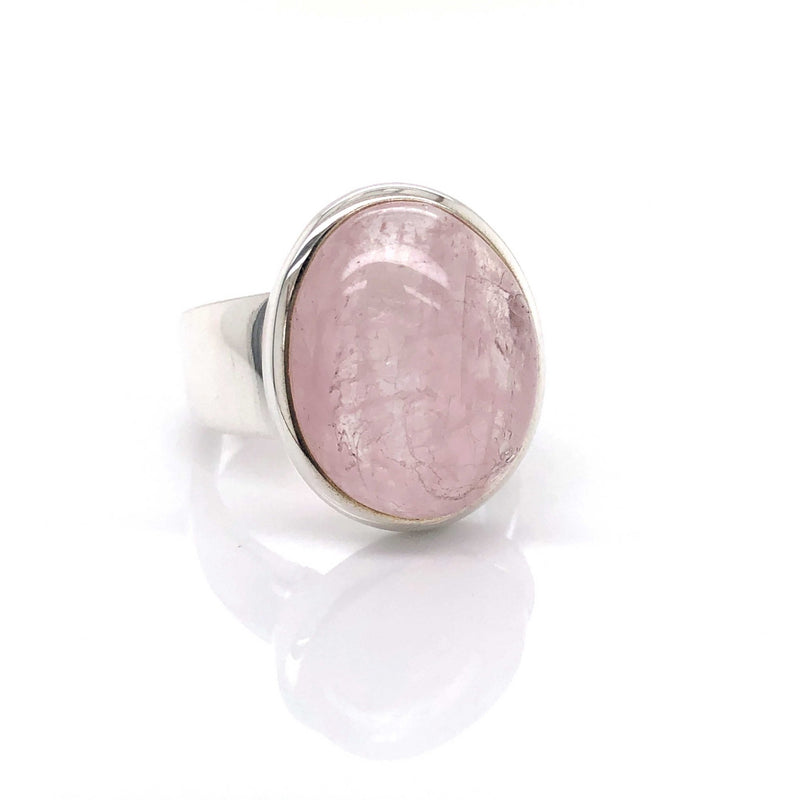 Silver Rose Quartz Gemstone Ring - Black Star Opal