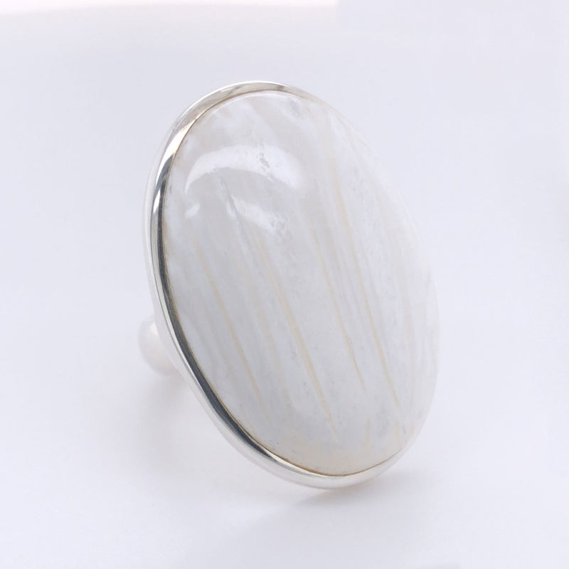 Silver Scolecite Gemstone Ring - Black Star Opal