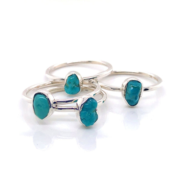Silver Turquoise Stackable Gemstone Ring - Black Star Opal