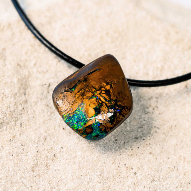 green and blue boulder matrix opal pendant