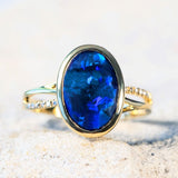 'Sofia' Gold Lightning Ridge Black Opal Ring - Black Star Opal