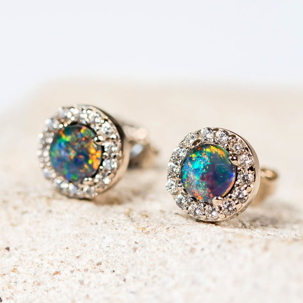 'Solana' Silver Australian Triplet Opal Earrings - Black Star Opal