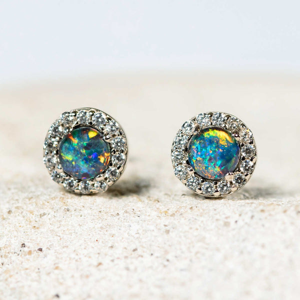 'Solana' Silver Australian Triplet Opal Earrings - Black Star Opal