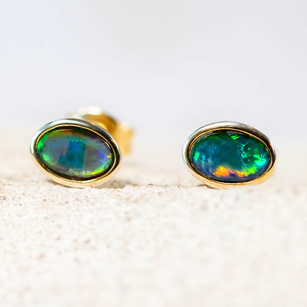 green and blue triplet opal earrings