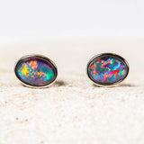 bezel set multi-coloured australian triplet opal earrings