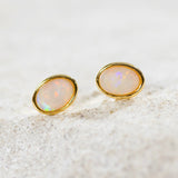 'Sophia' Gold Plated Silver Australian Crystal Opal Earrings - Black Star Opal