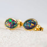 'Sophia' Gold Plated Silver Australian Triplet Opal Earrings - Black Star Opal