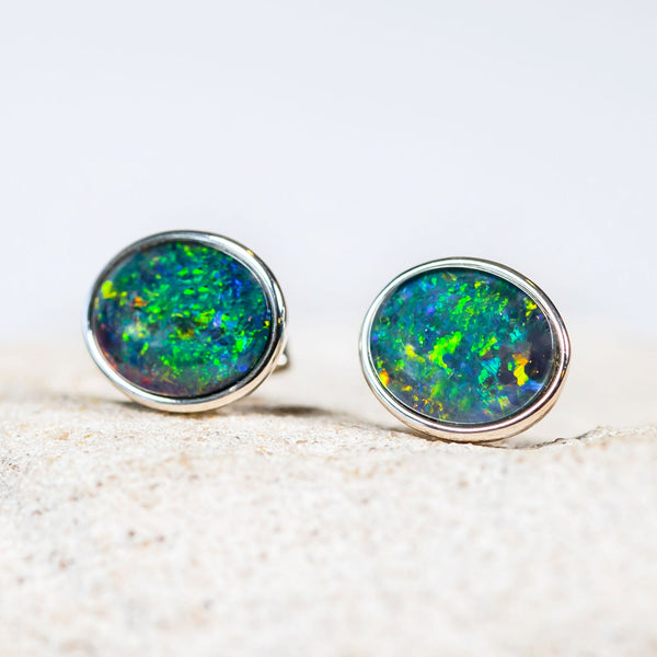 'Sophia' Silver Australian Triplet Opal Earrings - Black Star Opal