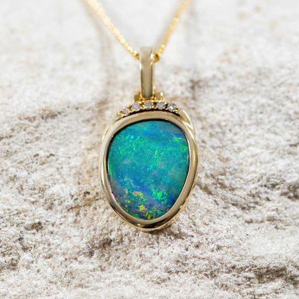 'Sparkling Bouquet' Gold Australian Doublet Opal Necklace Pendant - Black Star Opal