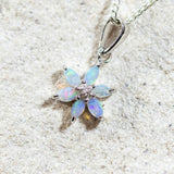 'Spring Flower' Silver Australian Crystal Opal Necklace Pendant - Black Star Opal