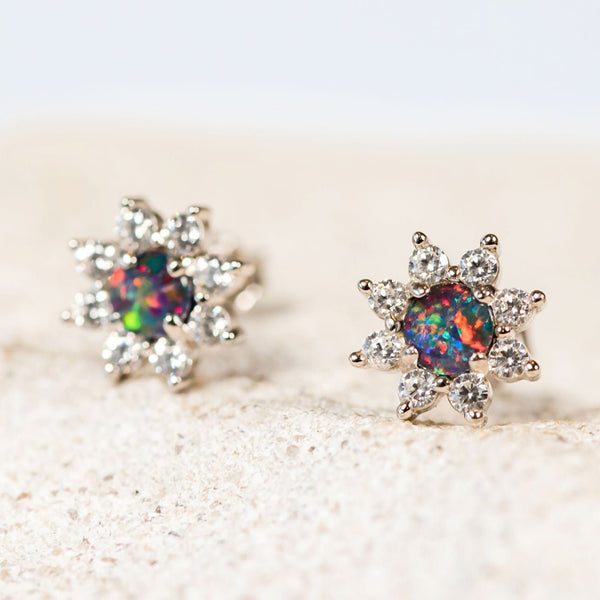 'Star' Silver Australian Triplet Opal Earrings - Black Star Opal