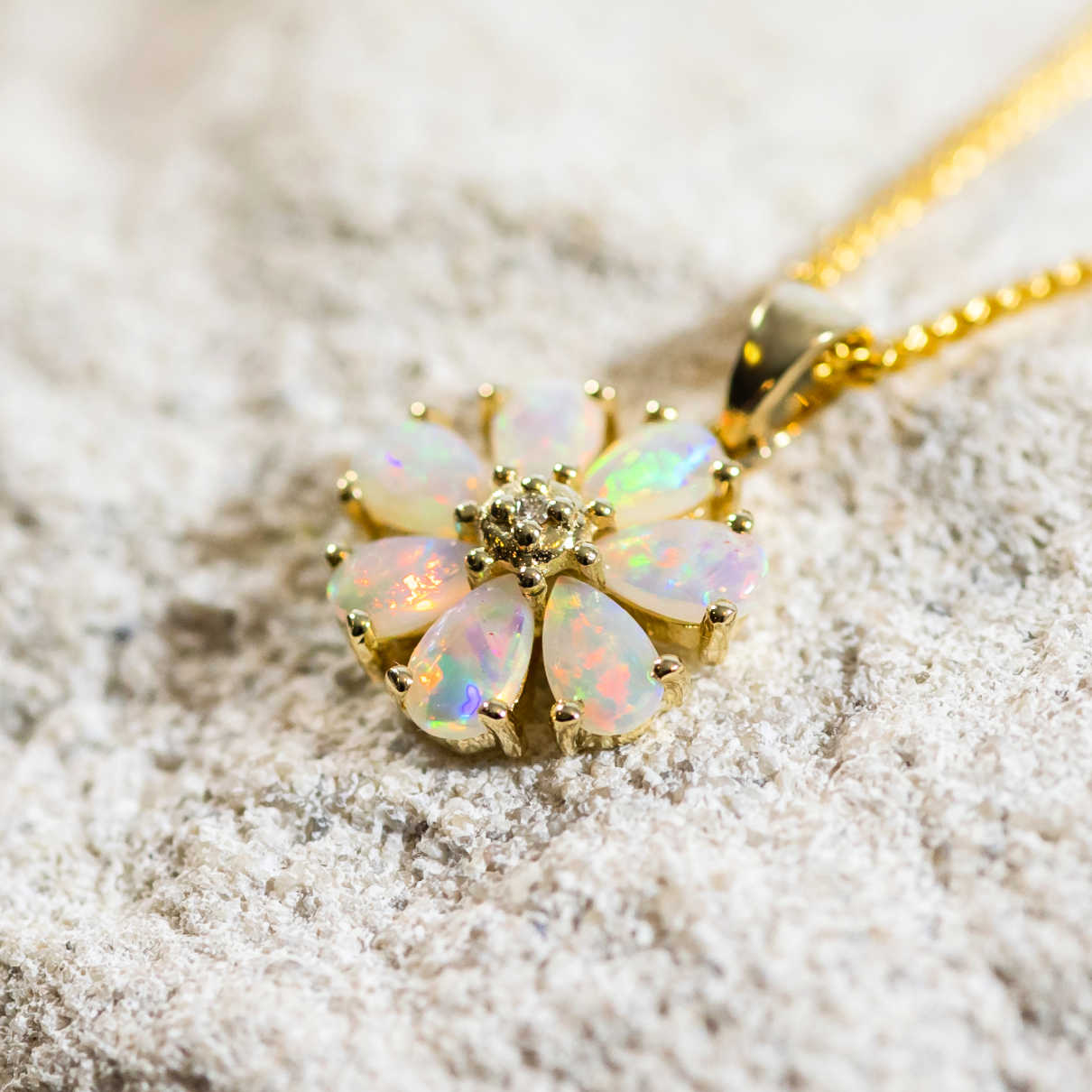 'Starflower' Gold Australian Crystal Opal Necklace Pendant - Black Star Opal