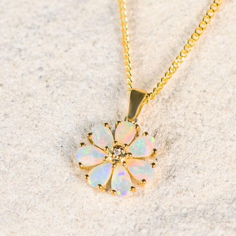 'Starflower II' Gold Crystal Opal Necklace Pendant - Black Star Opal