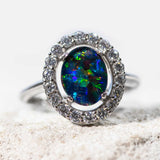 'Stella' Silver Australian Triplet Opal Ring - Black Star Opal