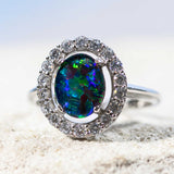 'Stella' Silver Australian Triplet Opal Ring - Black Star Opal