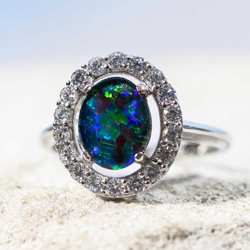 'Stella' Silver Australian Triplet Opal Ring - Black Star Opal
