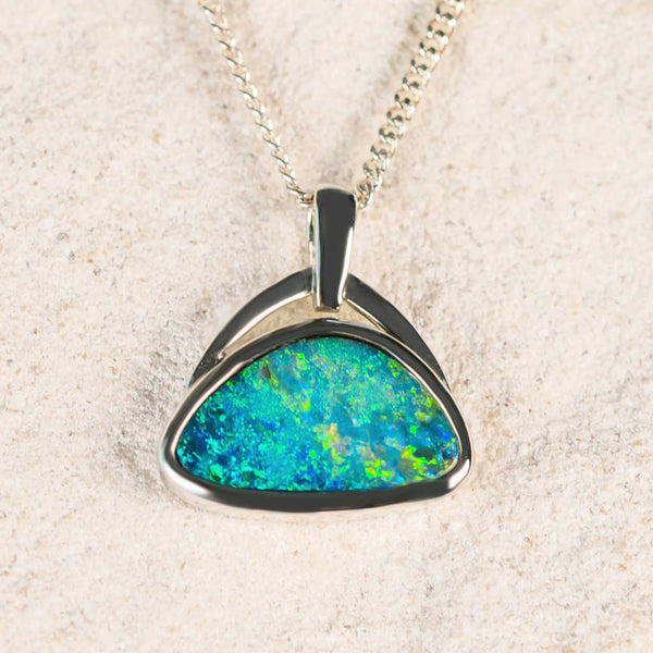 'Summer Dreaming' White Gold Doublet Opal Necklace Pendant - Black Star Opal
