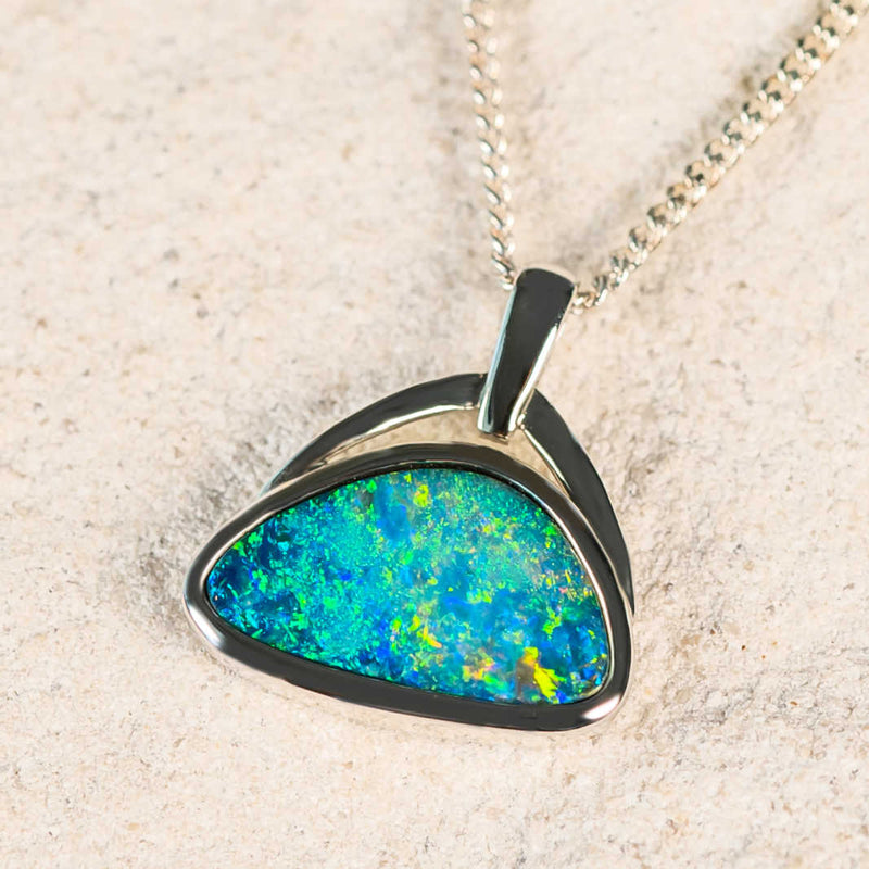 'Summer Dreaming' White Gold Doublet Opal Necklace Pendant - Black Star Opal