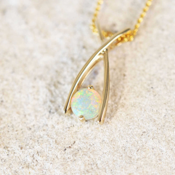colourful round crystal opal gold pendant